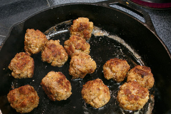 Meatballs Cooking in a Pan